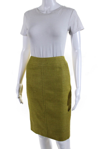 Akris Womens Tweed Woven Knee Length Slit Pencil Skirt Chartreuse Green Size 4