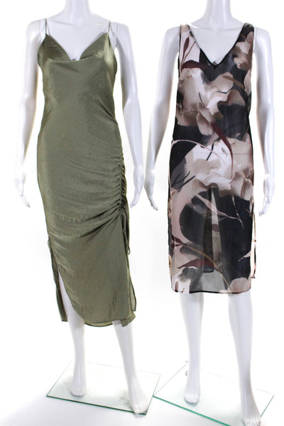 Oysho Zara Basic Womens Tied Back Slip Dresses Beige Navy Green Size XS S Lot 2