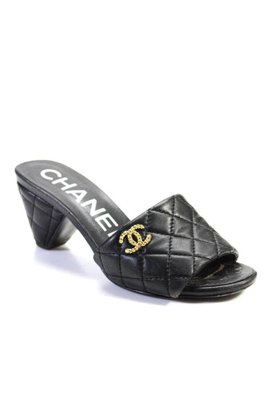 Chanel Women's Rev Open Toe Monogram Embellish Quilted Black Sandals Size 5