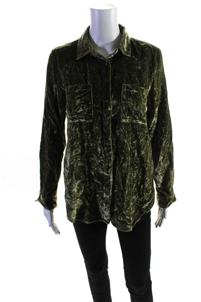 Maeve Anthropologie Womens Velvet Collared Button Up Blouse Top Green Size 2