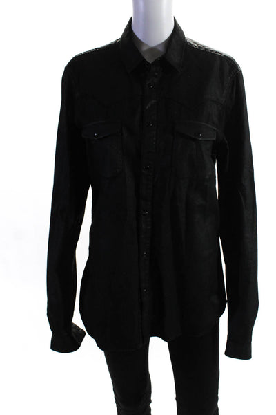 The Kooples Womens Cotton Collared Long Sleeve Button Up Blouse Black Size M