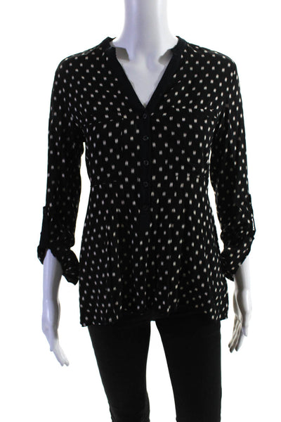 Vanessa Virginia Womens Spotted V-Neck Long Sleeve Blouse Top Black Size 0