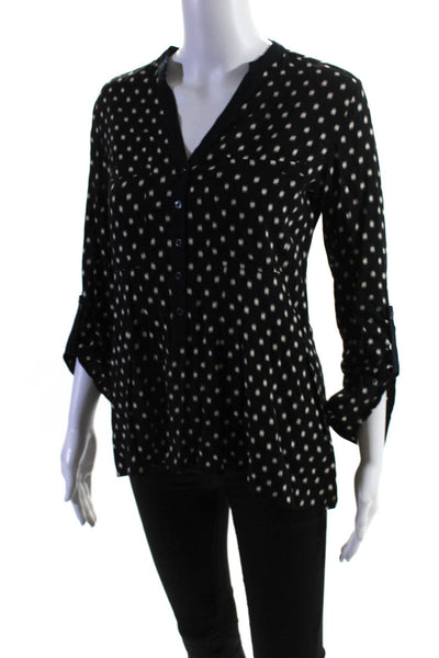Vanessa Virginia Womens Spotted V-Neck Long Sleeve Blouse Top Black Size 0