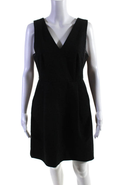 Madewell Womens Leather Trim V-Neck Sleeveless Zip Up Dress Black Size 4