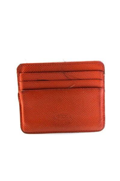 Tods Unisex Double Sided Grain Leather Logo Card Holder Wallet