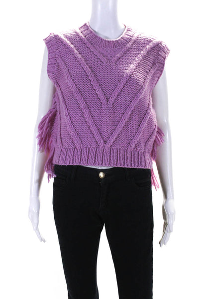 Ramona Womens Knitted Side Fringed Sleeveless Pullover Sweater Vest Pink Size M