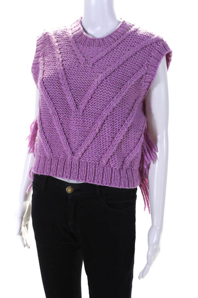 Ramona Womens Knitted Side Fringed Sleeveless Pullover Sweater Vest Pink Size M