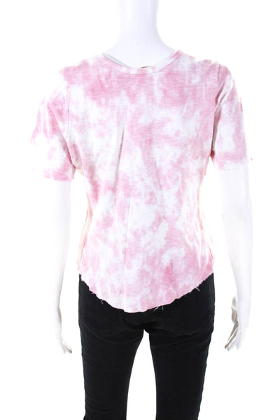Love Shack Fancy Womens Cotton Tie Dye Buttoned Short Sleeve Blouse Pink Size L