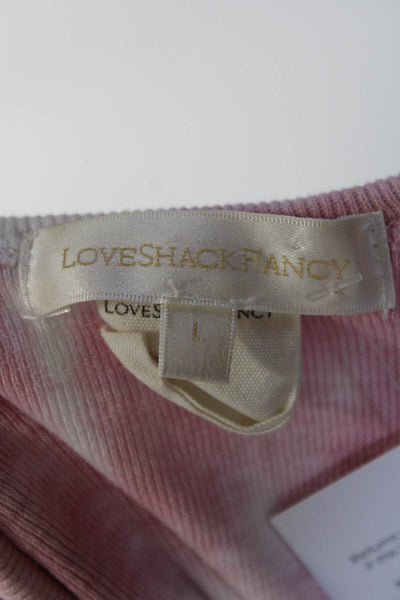 Love Shack Fancy Womens Cotton Tie Dye Buttoned Short Sleeve Blouse Pink Size L