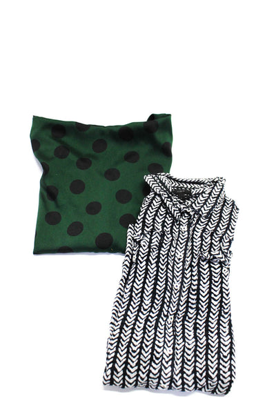 Zara J Crew Womens Stripe Polka Dot Long Sleeve Blouse Tops Green Size M L Lot 2