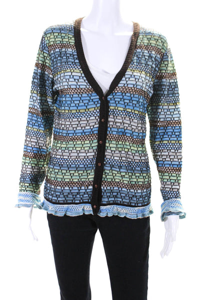 Missoni Womens Blue Multicolor Print Long Sleeve Cardigan Sweater Top Size 10