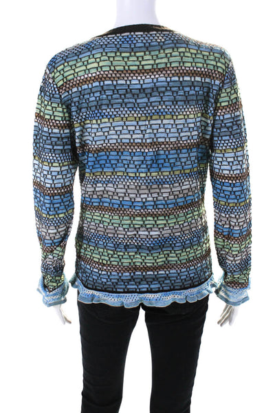 Missoni Womens Blue Multicolor Print Long Sleeve Cardigan Sweater Top Size 10