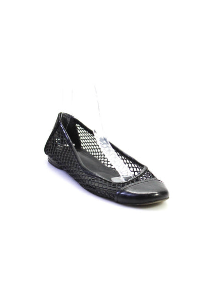 Delman Women's Leather Trim Netted Round Toe Flats Black Size 7.5