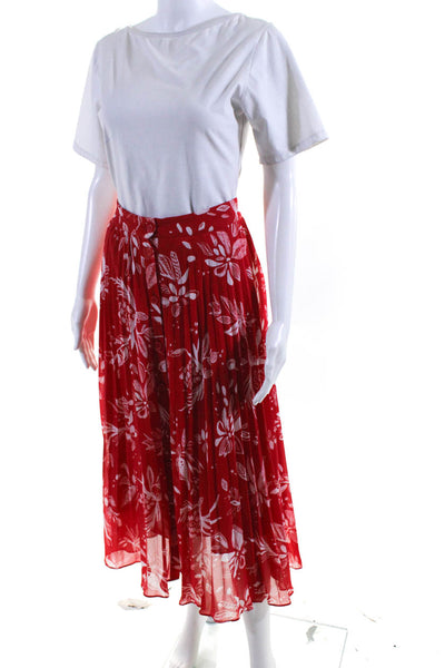 & Other Stories Womens Floral Print Buttoned Pleated A-Line Skirt Red Size 10