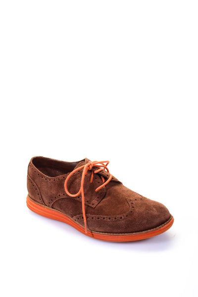 Cole Haan Womens Lace Up Wingtip Suede Oxfords Brown Orange Size 8.5