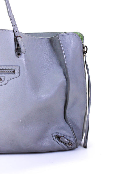 Balenciaga Grained Leather Zipper Sides Double Strap Tote Shoulder Handbag Gray