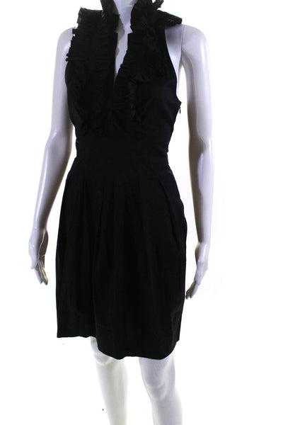 BCBGMAXAZRIA Womens Cotton Ruffled Halter Mini Empire Waist Dress Black Size 2