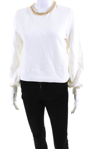 Intermix Womens Cotton Fleece Chainlink Crewneck Sweatshirt Ivory White Size S