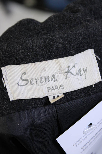 Serena Kay Womens Dark Gray Wool Double Breasted Ruffle Long Sleeve Coat Size 44