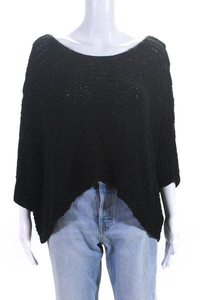 Helmut Womens Cotton Texture Knitted Short Sleeve Pullover Sweater Black Size PS