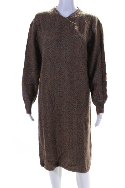 Missoni Womens Brown Textured Wool Henley Long Sleeve Sweater Dress Size L