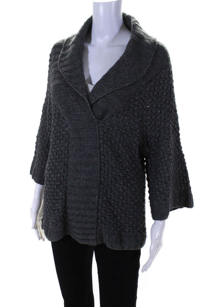 Karoo Mark Eisen Womens Crochet V-Neck Short Sleeve Sweater Heather Gray Size 1