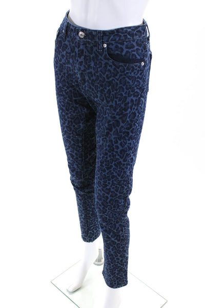 Michael Kors Womens Blue Leopard Print High Rise Straight Leg Jeans Size 6