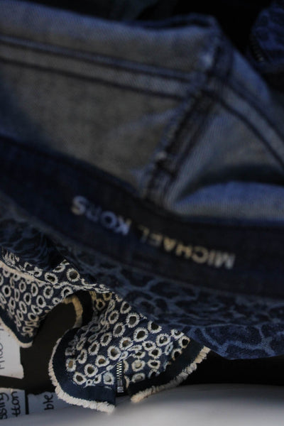 Michael Kors Womens Blue Leopard Print High Rise Straight Leg Jeans Size 6