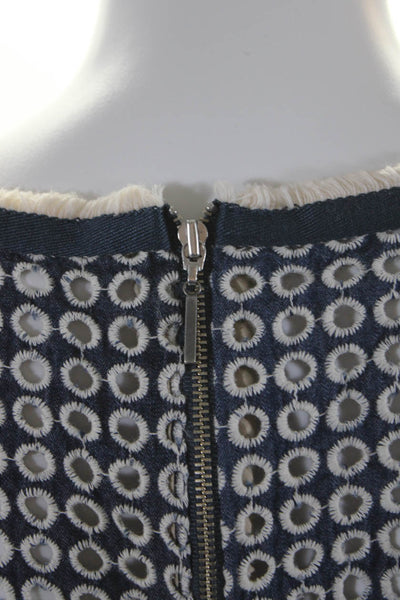 Nanette Lepore Womens Blue Cotton Cut Out Zip Back Short Sleeve Blouse Top Size6