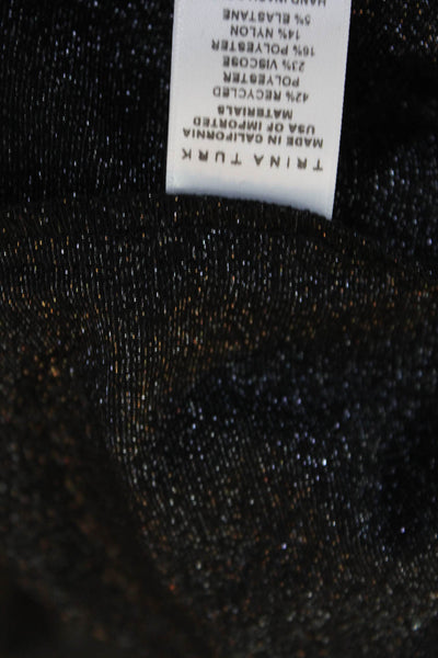 Trina Turk Womens Black Glitter Mock Neck Long Sleeve Knit Blouse Top Size S