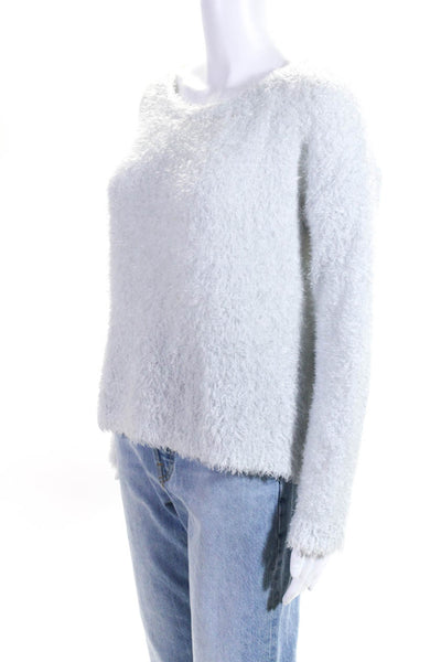 525 America Womens Fuzzy Knit Crew Neck Long Sleeve Sweater Top Gray Size S