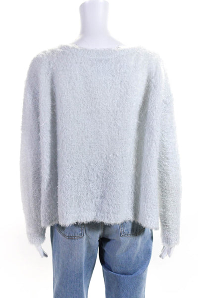 525 America Womens Fuzzy Knit Crew Neck Long Sleeve Sweater Top Gray Size S