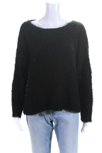 525 America Womens Fuzzy Knit Crew Neck Long Sleeve Sweater Top Black Size S