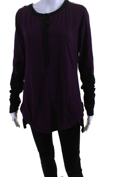 Lululemon Womens Half Button Down Long Sleeves Shirt Purple Black Size 6