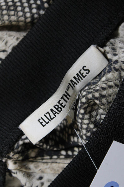 Elizabeth and James Womens Silk Snakeskin Print Ribbed Trim Blouse Beige Size XS