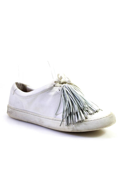 Loeffler Randall Women's Leather Fringe Low Top Casual Sneakers White Size 7
