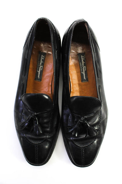 Salvatore Ferragamo Mens Leather Apron Split Toe Tassel Loafers Black Size 13 D