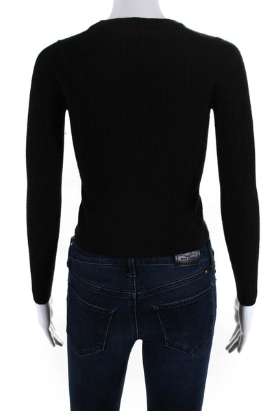360 Cashmere Women's Ribbed V Neck Pullover Sweater Black Size XS