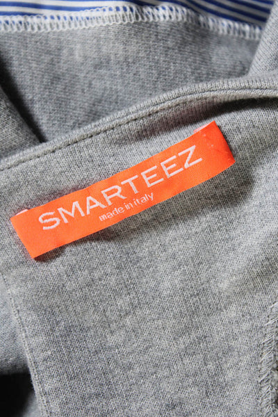 Smarteez Womens Striped Sides Crew Neck Sweatshirt Gray Blue Cotton Size 4