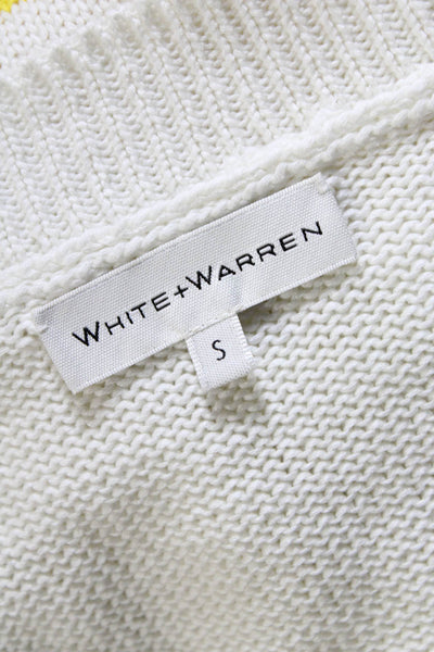 White + Warren Womens Striped V Neck Sweater White Yellow Cotton Size Small