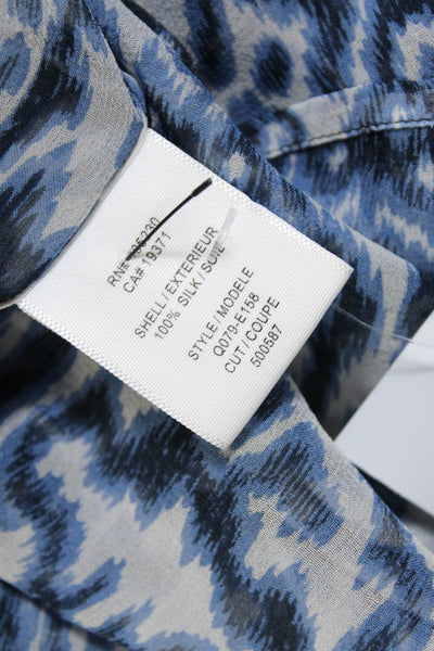 Equipment Femme Womens Silk Printed Button Down Shirt Blue Size Medium