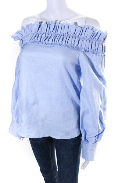 Jourden Women's Off The Shoulder Long Sleeves Blouse Blue Size 38