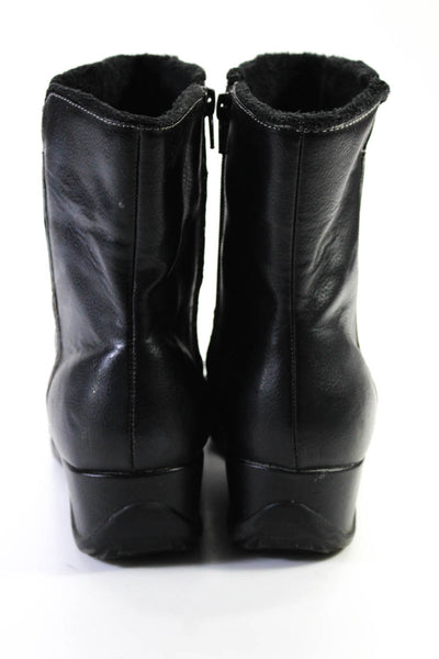 Sporto Womens Leather Zip Up Ankle Wedge Boots Black Size 9.5 Wide