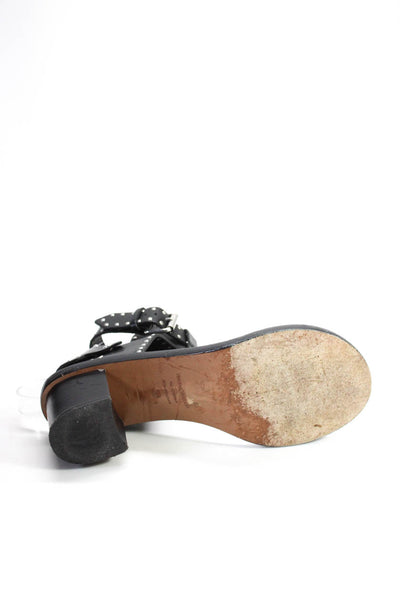 Isabel Marant WOmens Block Heel Studded Ankle Strap Sandals Black Leather 39