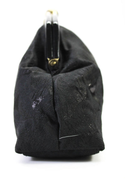 Trina Turk Womens Framed Kiss Lock Floral Jacquard Clutch Handbag Black