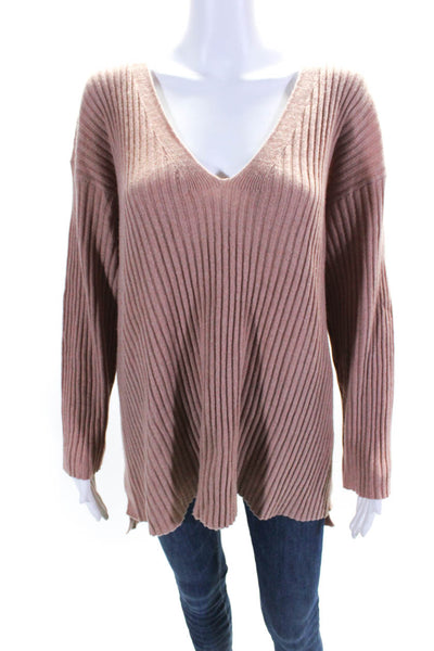Eileen Fisher Womens V Neck Ribbed Knit Relaxed Fit Sweater Dusty Pink Size XL