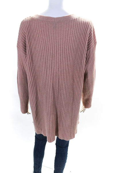 Eileen Fisher Womens V Neck Ribbed Knit Relaxed Fit Sweater Dusty Pink Size XL