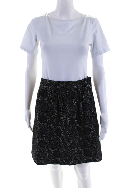 Tibi Womens Floral Print Embroidered Unlined Mini Skirt Black Size 8