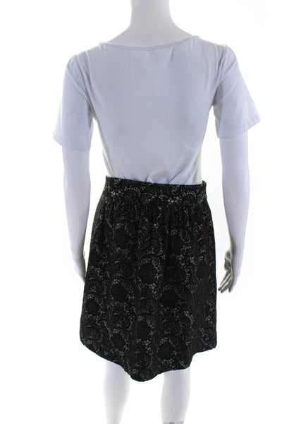 Tibi Womens Floral Print Embroidered Unlined Mini Skirt Black Size 8