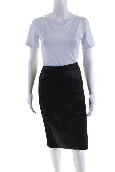 Trouve Womens Leather Unlined Knee Length Zip Up Pencil Skirt Black Size 6